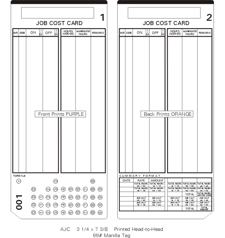 Time Cards for Amano MJR800 Series Form A1181-2M-000-249 2000 ct TCS 